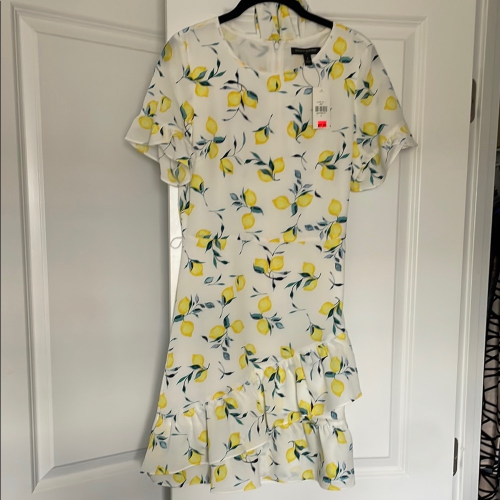 White Floral Dress with Lemon Print